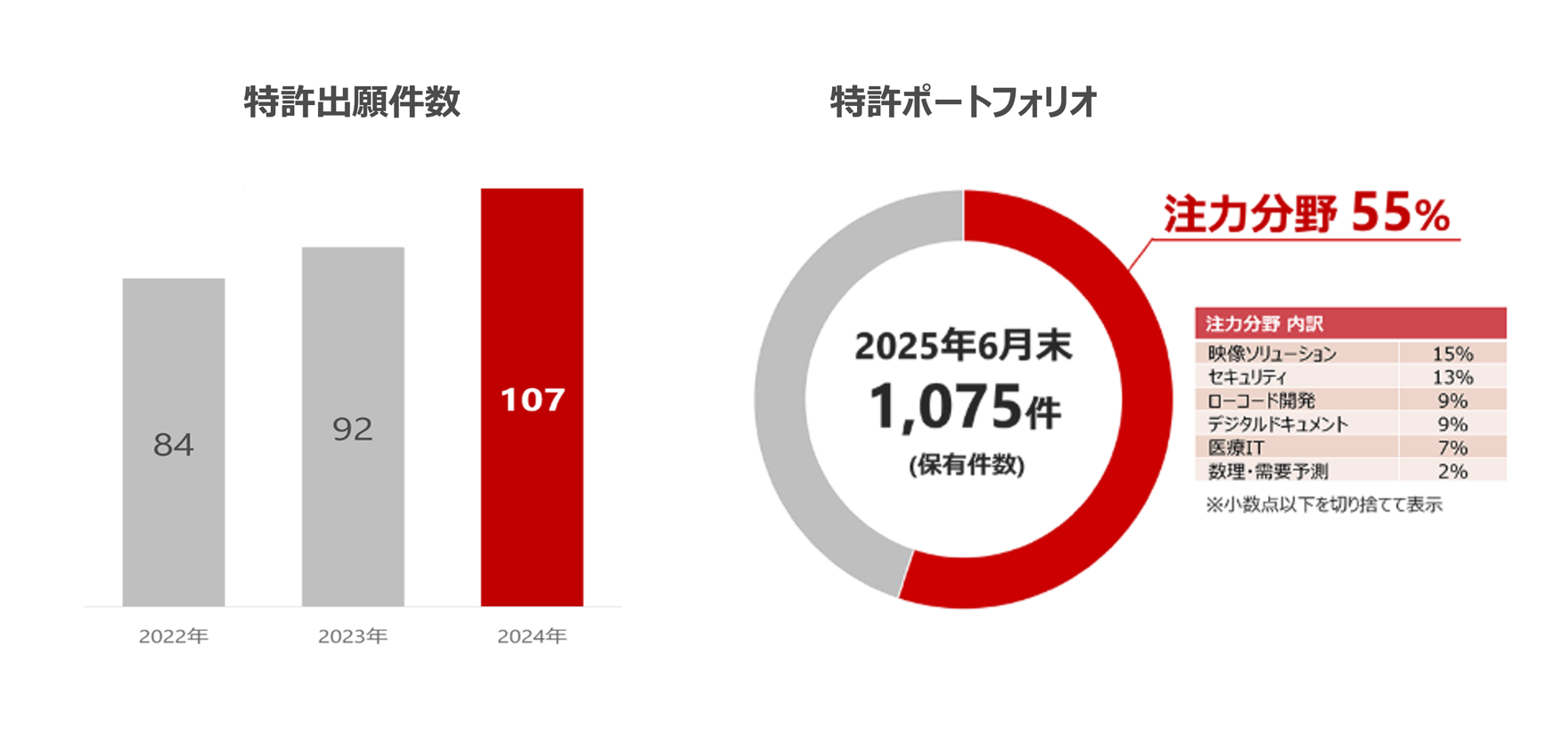 特許出願件数の推移と特許ポートフォリオ