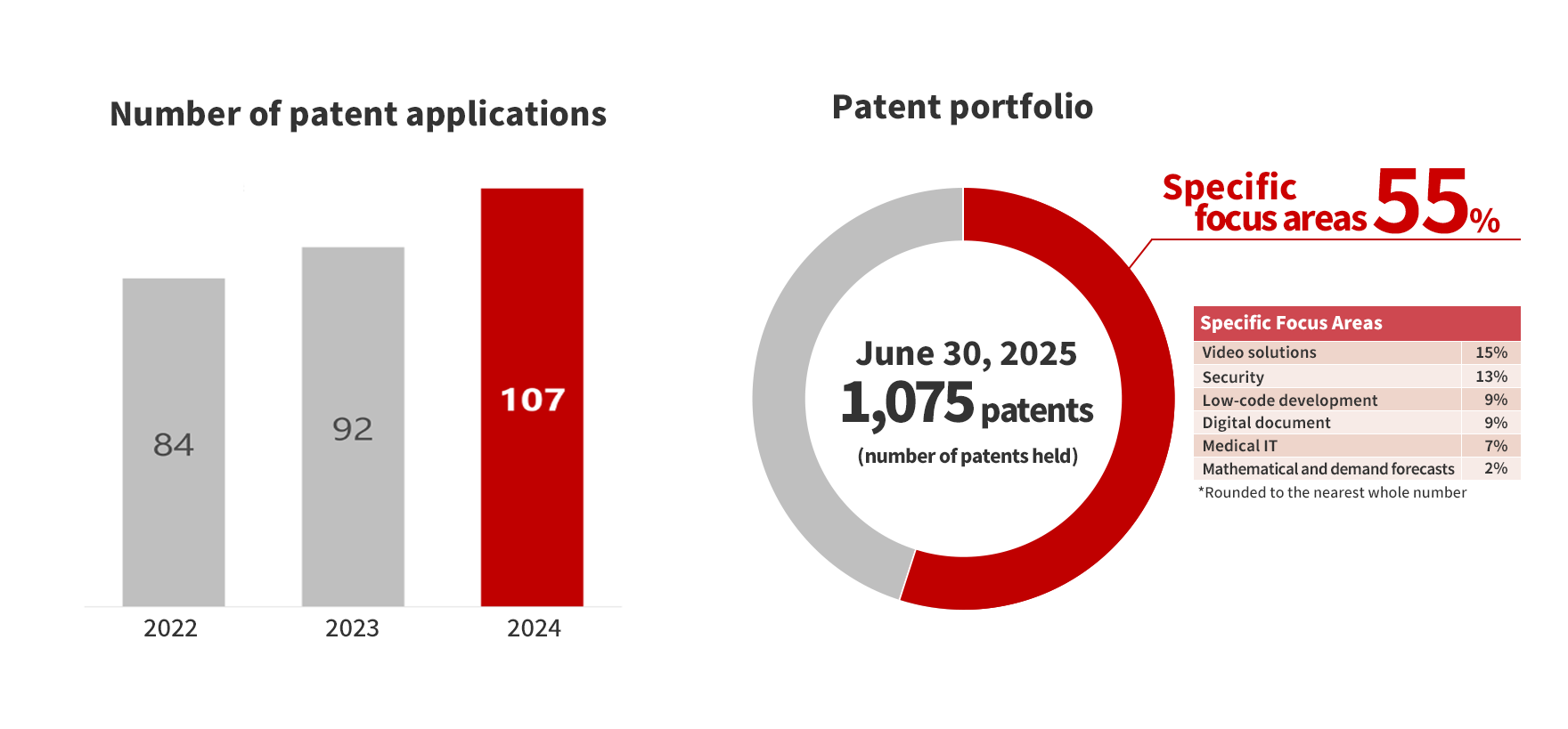 Number of patent applications and Patent portfolio